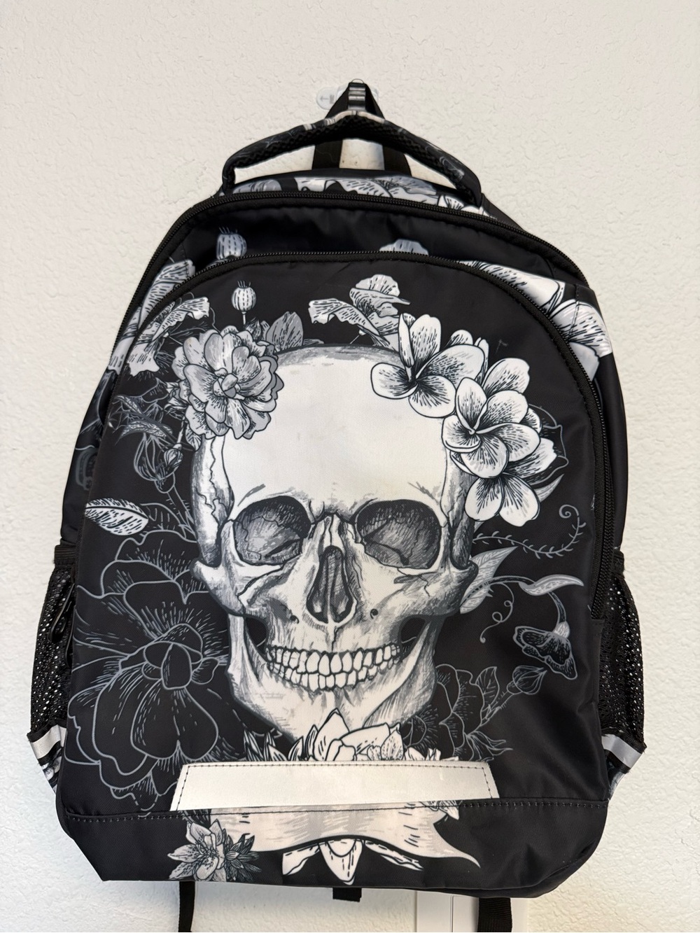 Black Skull & Floral Print Backpack